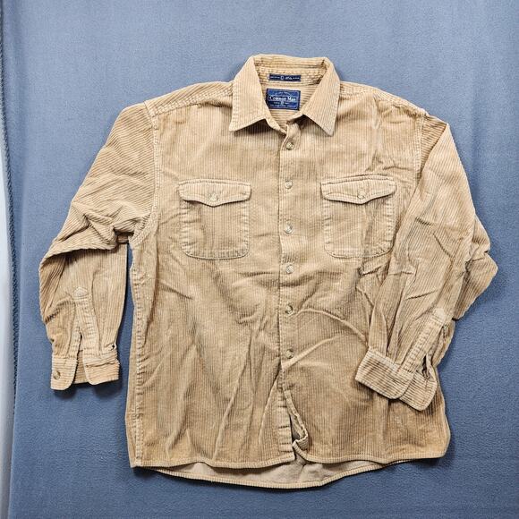 Vintage Common Man Dale Waters Corduroy Shirt Shacket Large Tan Wide Wale Woods - Picture 1 of 12